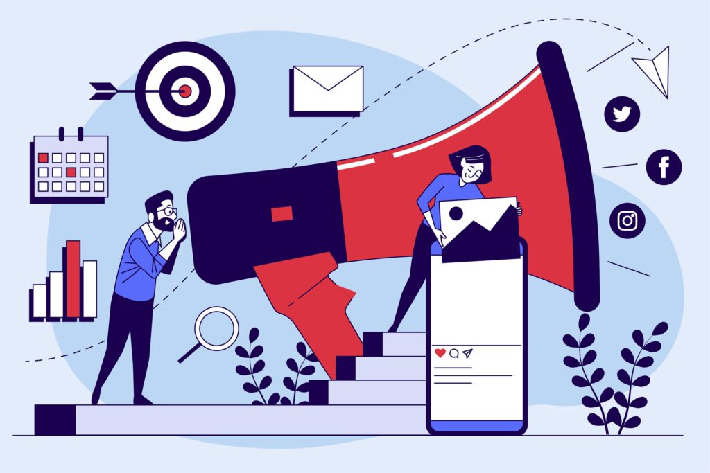Illustration of Google Ads and PPC campaigns driving targeted traffic, lead generation, and brand growth through search, display, and video advertising.